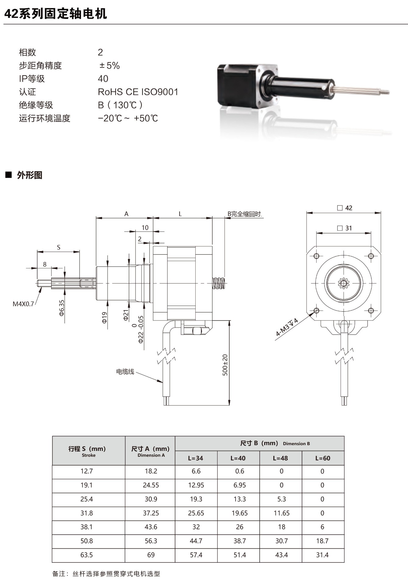 42mm固定轴步进电机详情